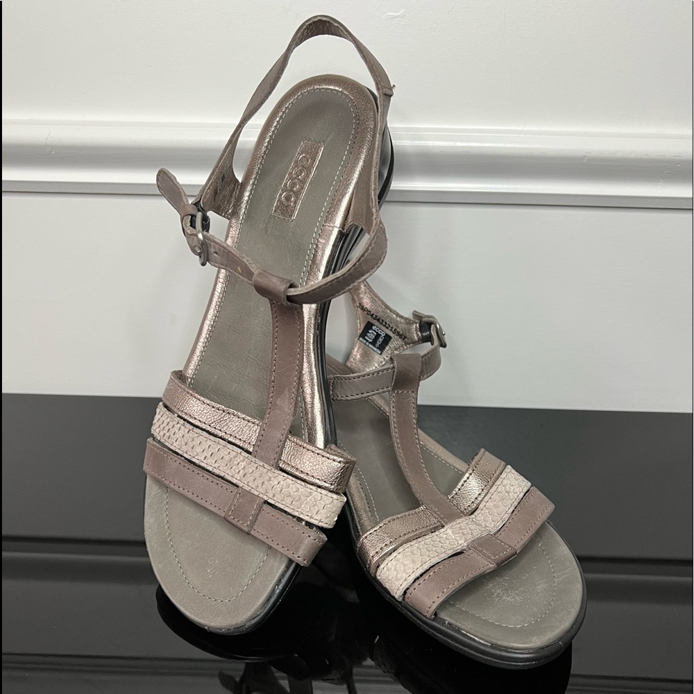Ecco Flash Gladiator Wedge Sandals Warm Grey Metallic